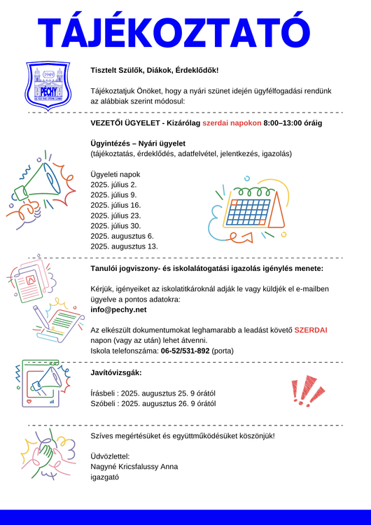 Nyári ügyeleti rend 2025